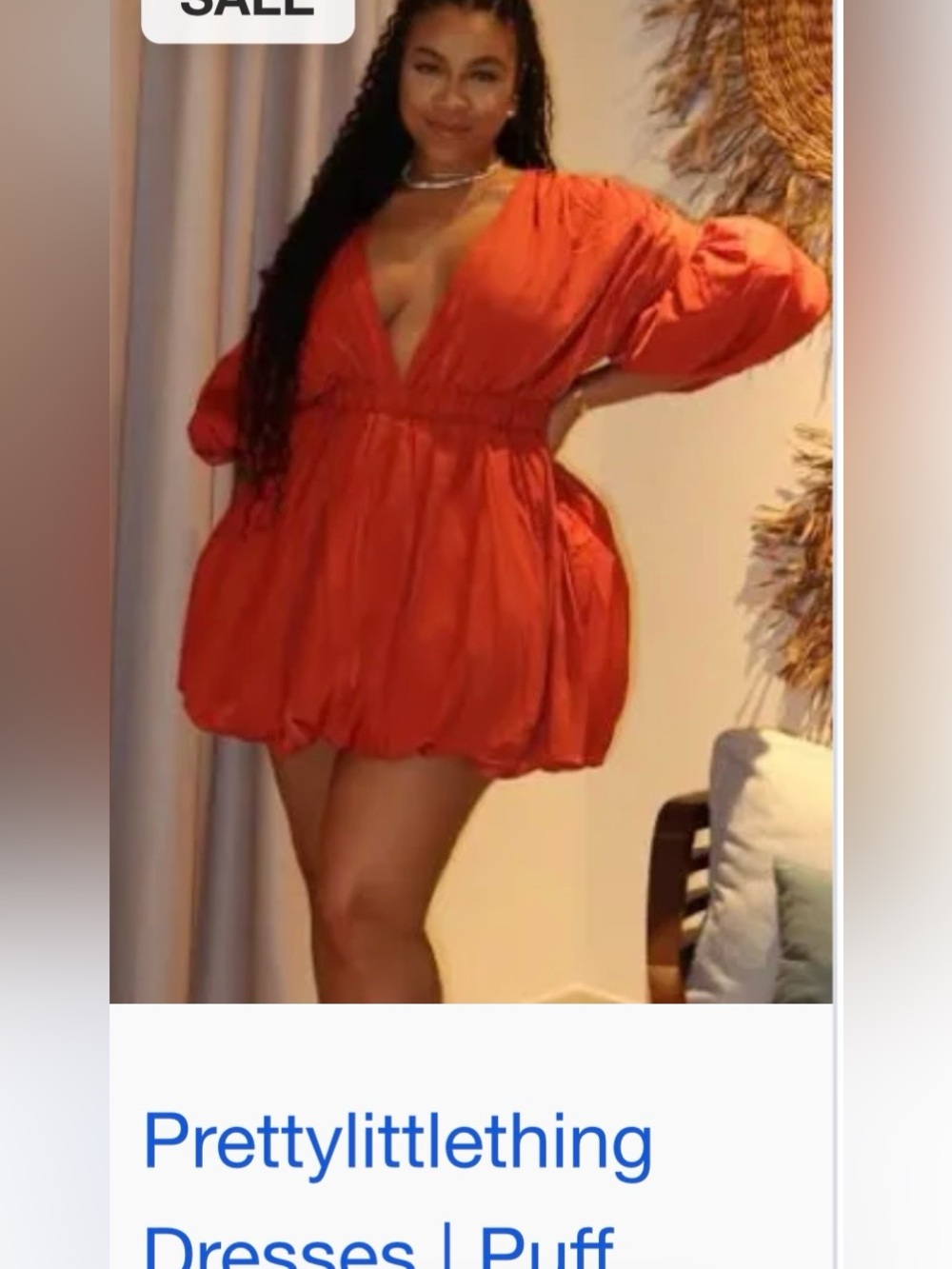 PrettyLittleThing Orange Deep V Puff Sleeve Mini Dress